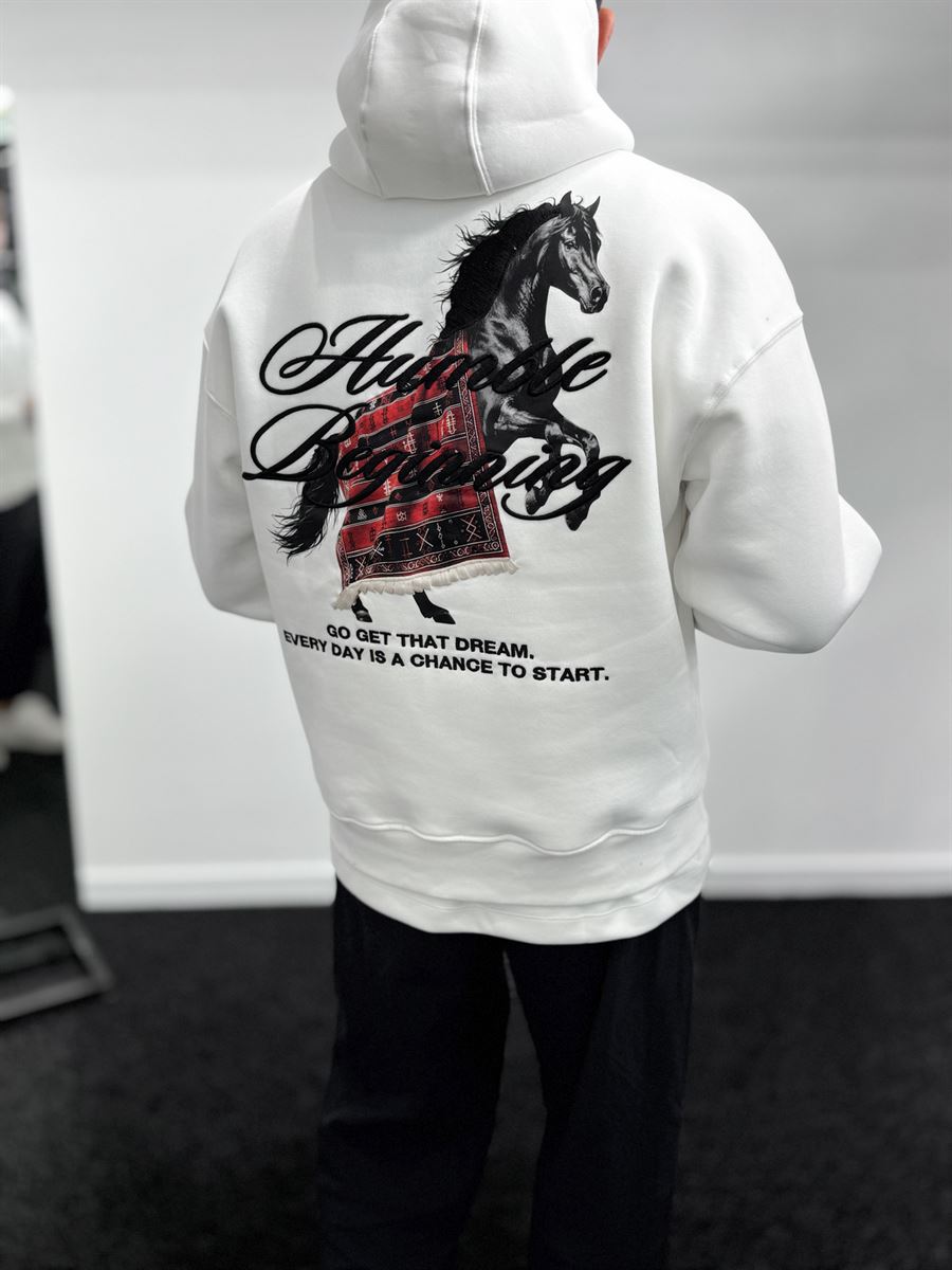 White Humble Embroidered Hooded Sweatshirt TW-7070