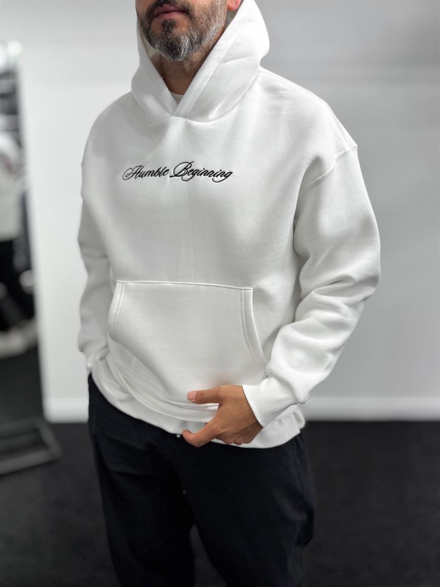 White Humble Embroidered Hooded Sweatshirt TW-7070