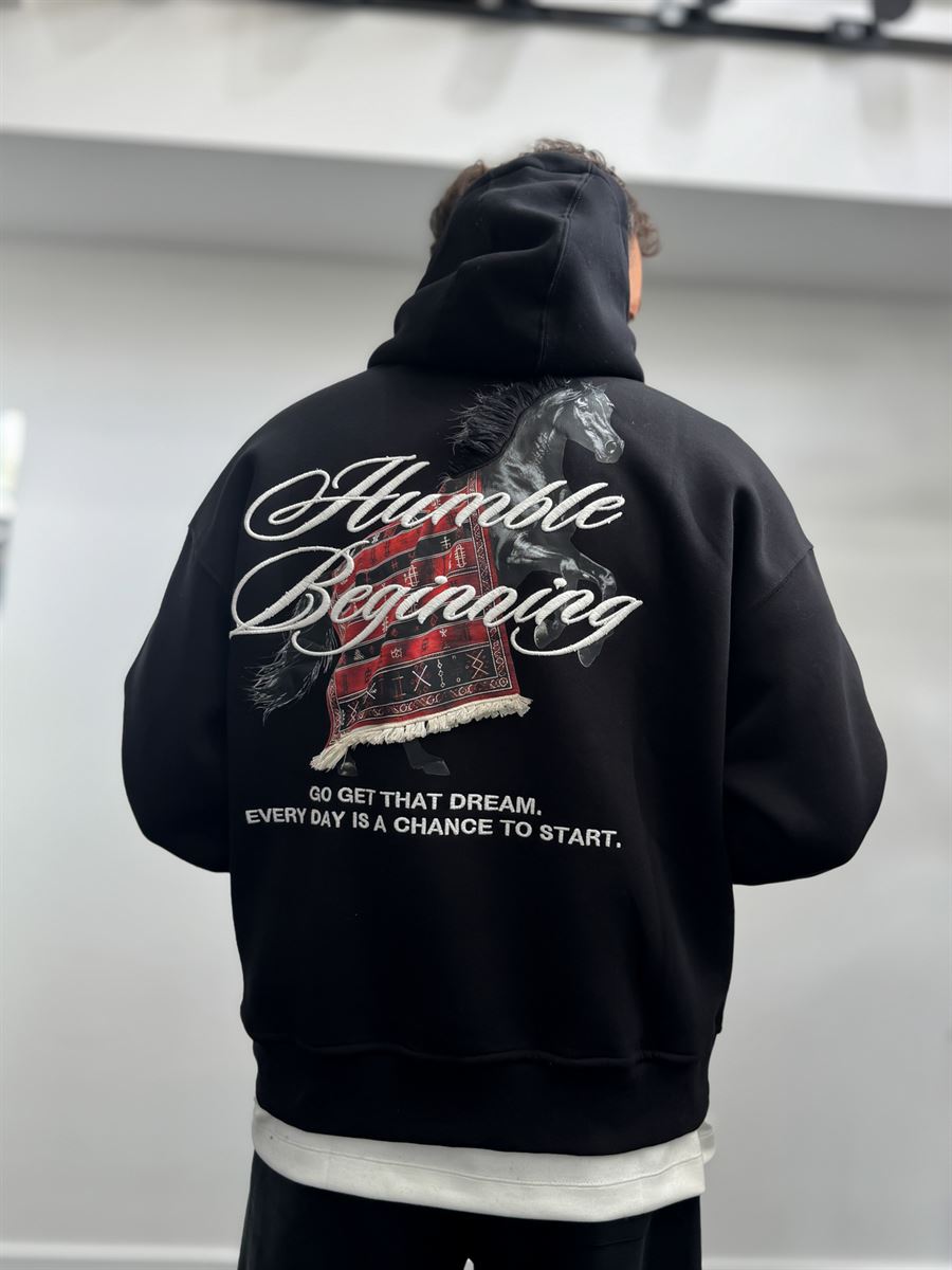 Black Humble Embroidered Hooded Sweatshirt TW-7070