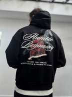 Black Humble Embroidered Hooded Sweatshirt TW-7070