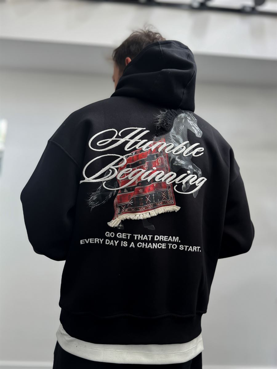 Black Humble Embroidered Hooded Sweatshirt TW-7070