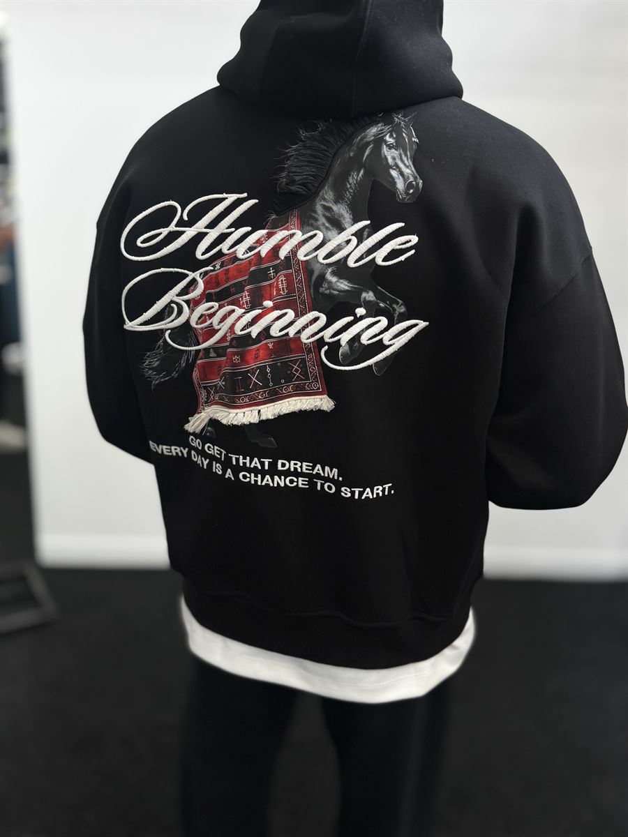 Black Humble Embroidered Hooded Sweatshirt TW-7070