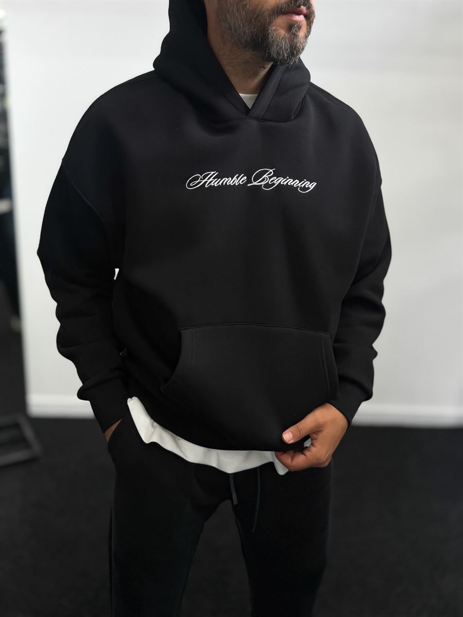 Black Humble Embroidered Hooded Sweatshirt TW-7070