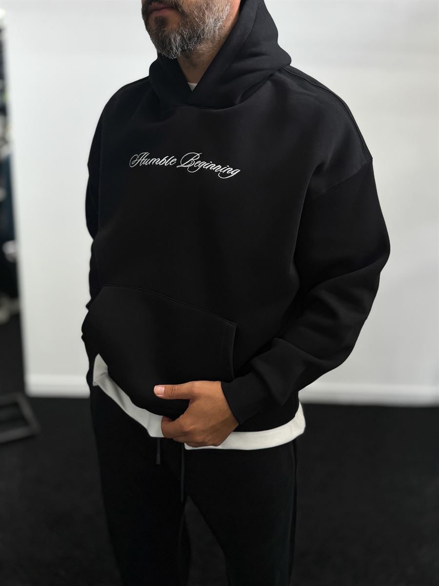 Black Humble Embroidered Hooded Sweatshirt TW-7070