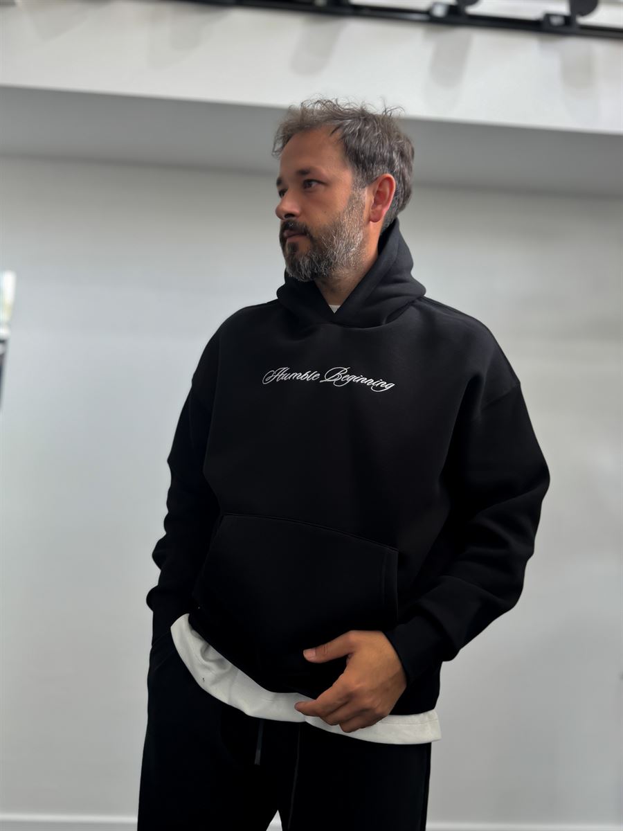 Black Humble Embroidered Hooded Sweatshirt TW-7070