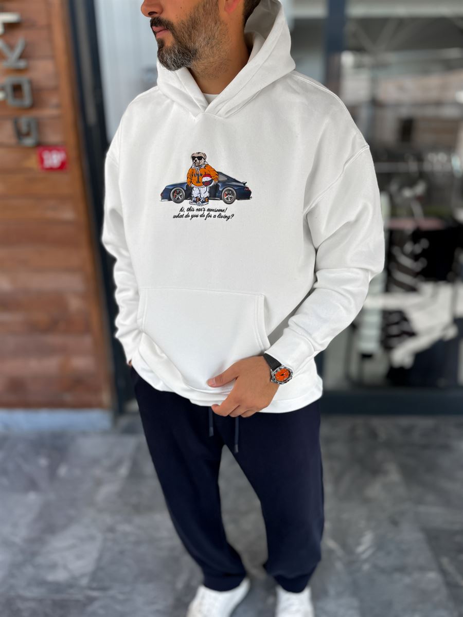 White Cool Bear Hooded Sweatshirt TW-7082