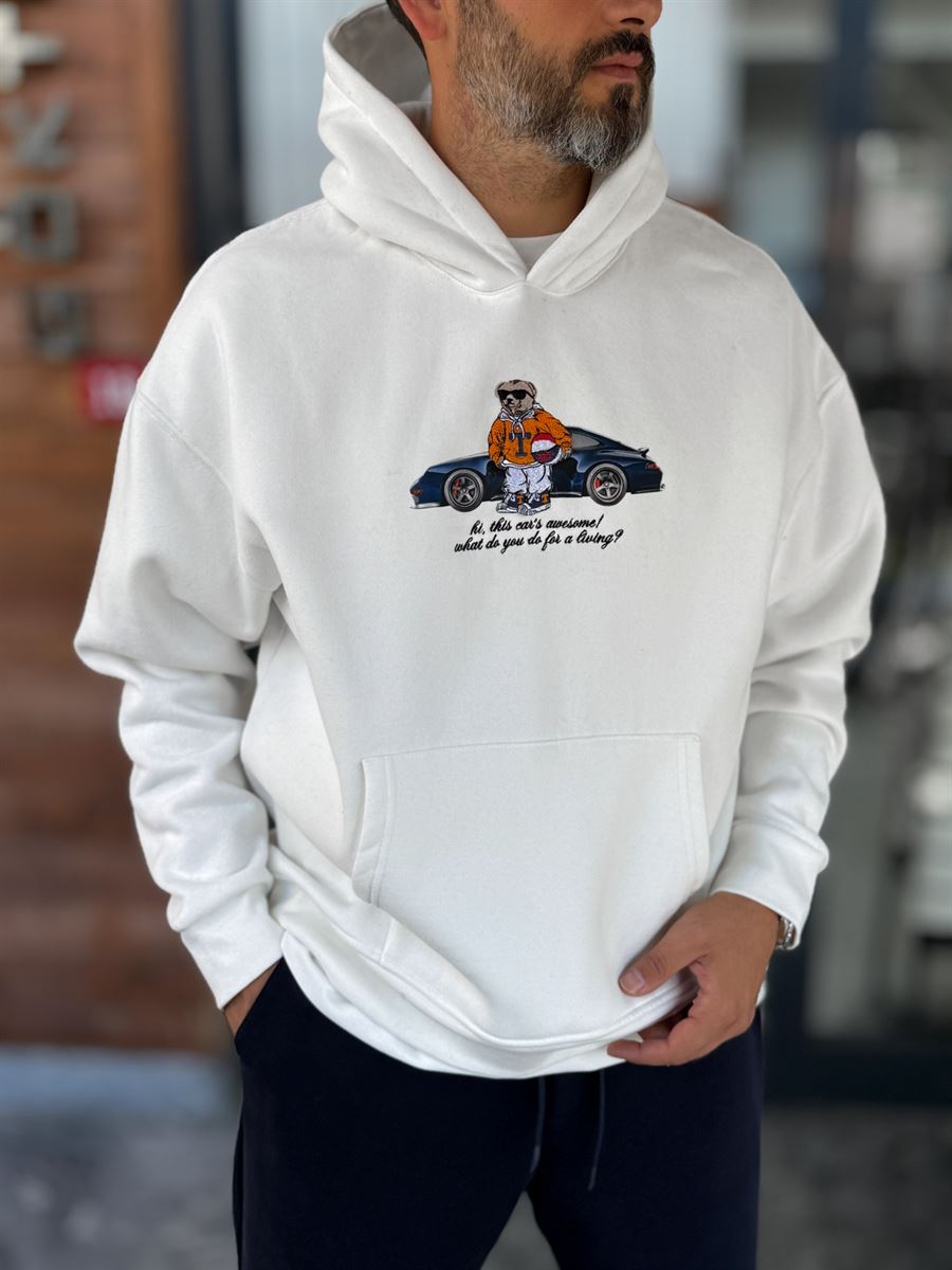 White Cool Bear Hooded Sweatshirt TW-7082