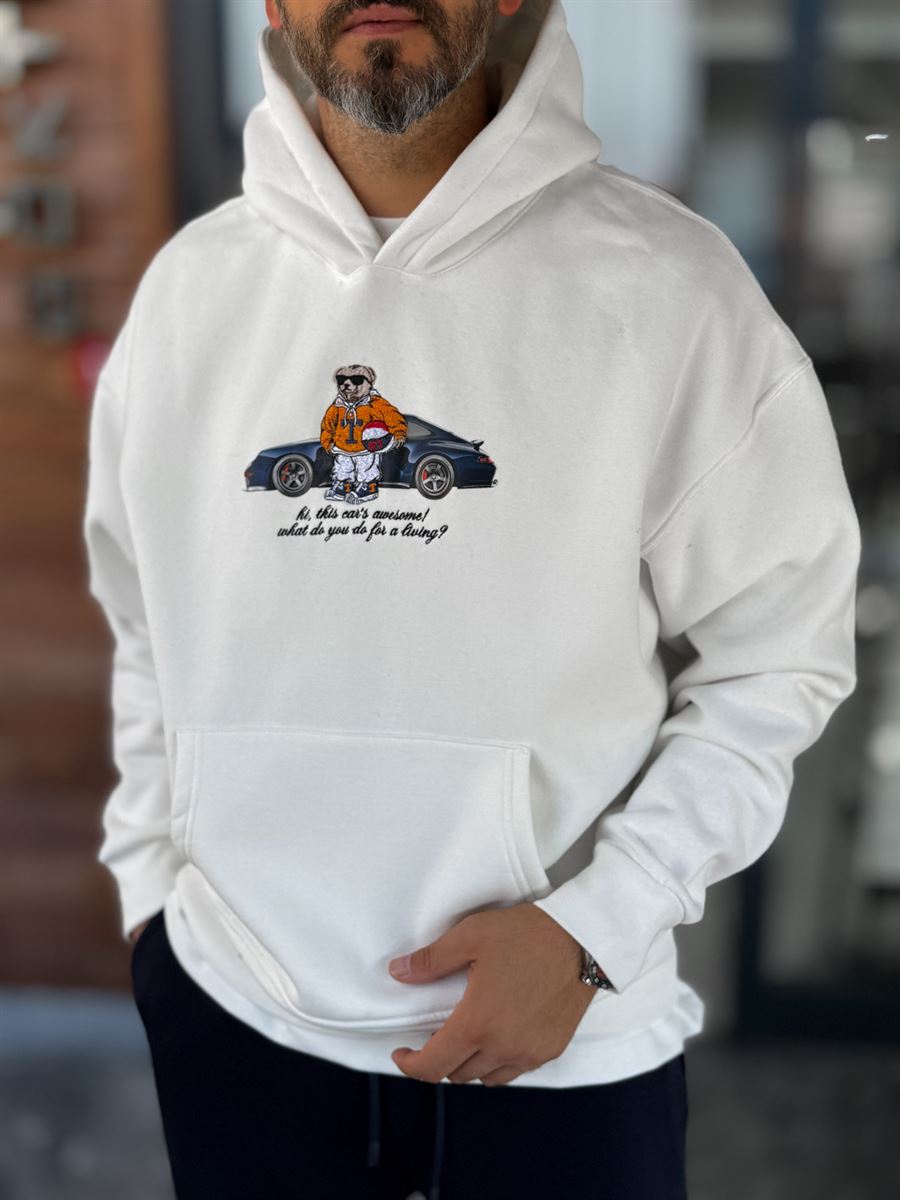 White Cool Bear Hooded Sweatshirt TW-7082