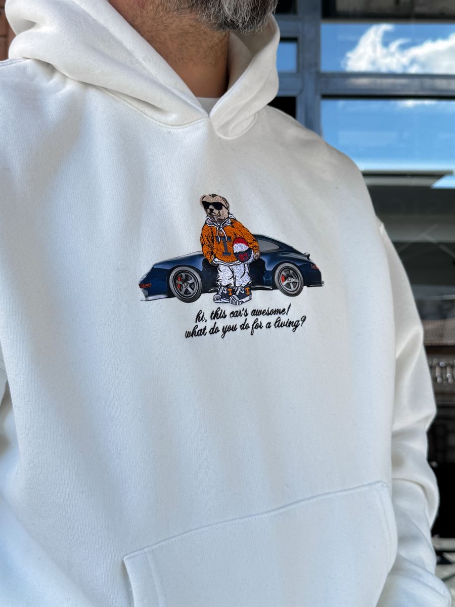 White Cool Bear Hooded Sweatshirt TW-7082