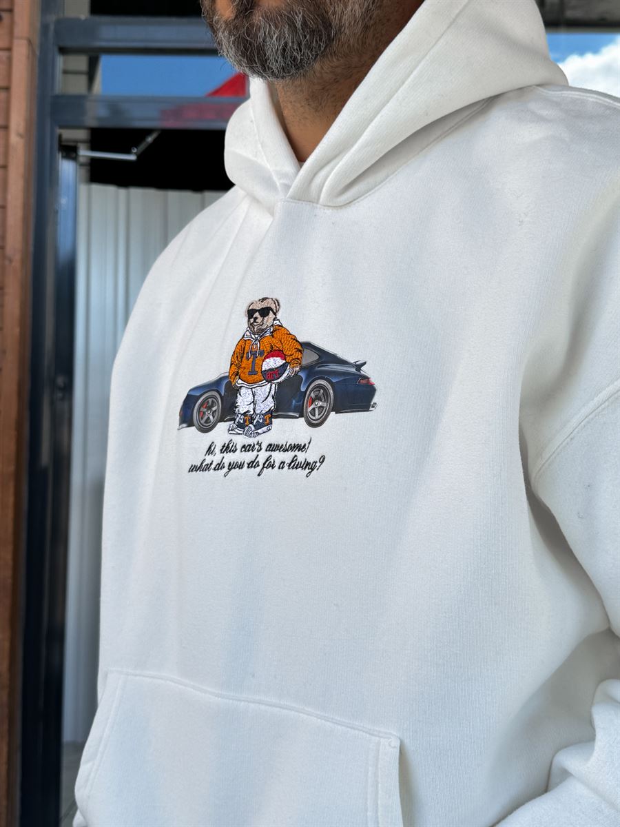 White Cool Bear Hooded Sweatshirt TW-7082