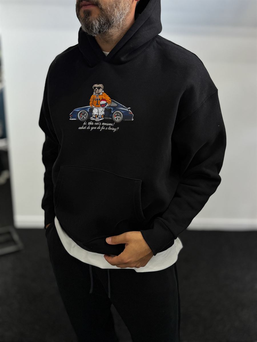 Black Cool Bear Hooded Sweatshirt TW-7082