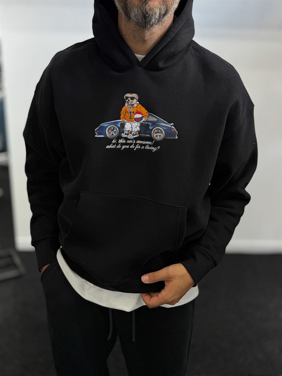 Black Cool Bear Hooded Sweatshirt TW-7082