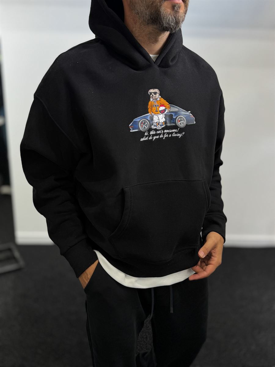 Black Cool Bear Hooded Sweatshirt TW-7082