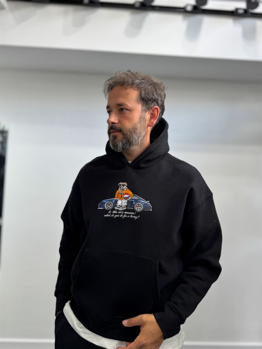 Black Cool Bear Hooded Sweatshirt TW-7082