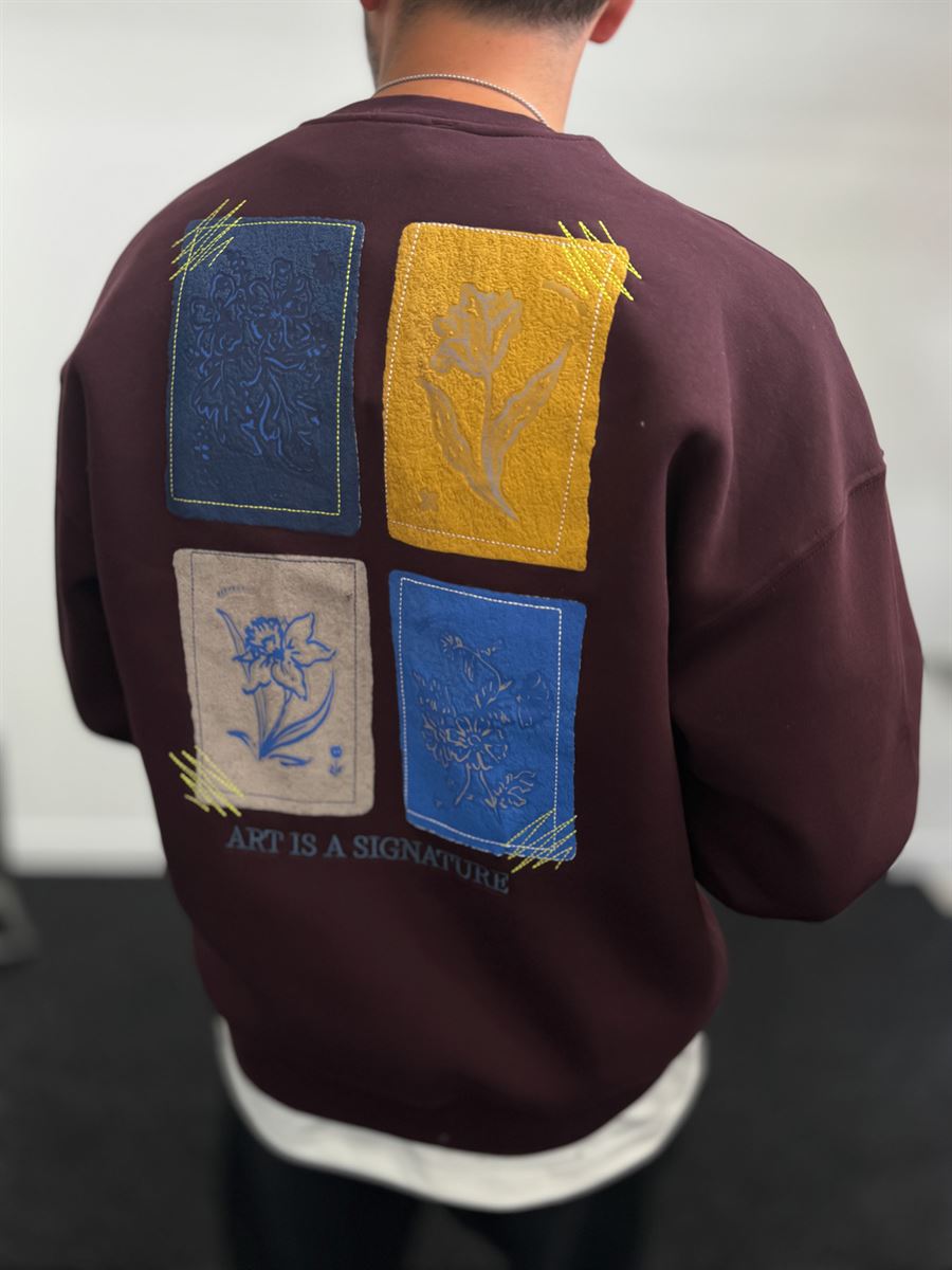 Burgundy Embossed Flower Brushed Sweatshirt TW-7081