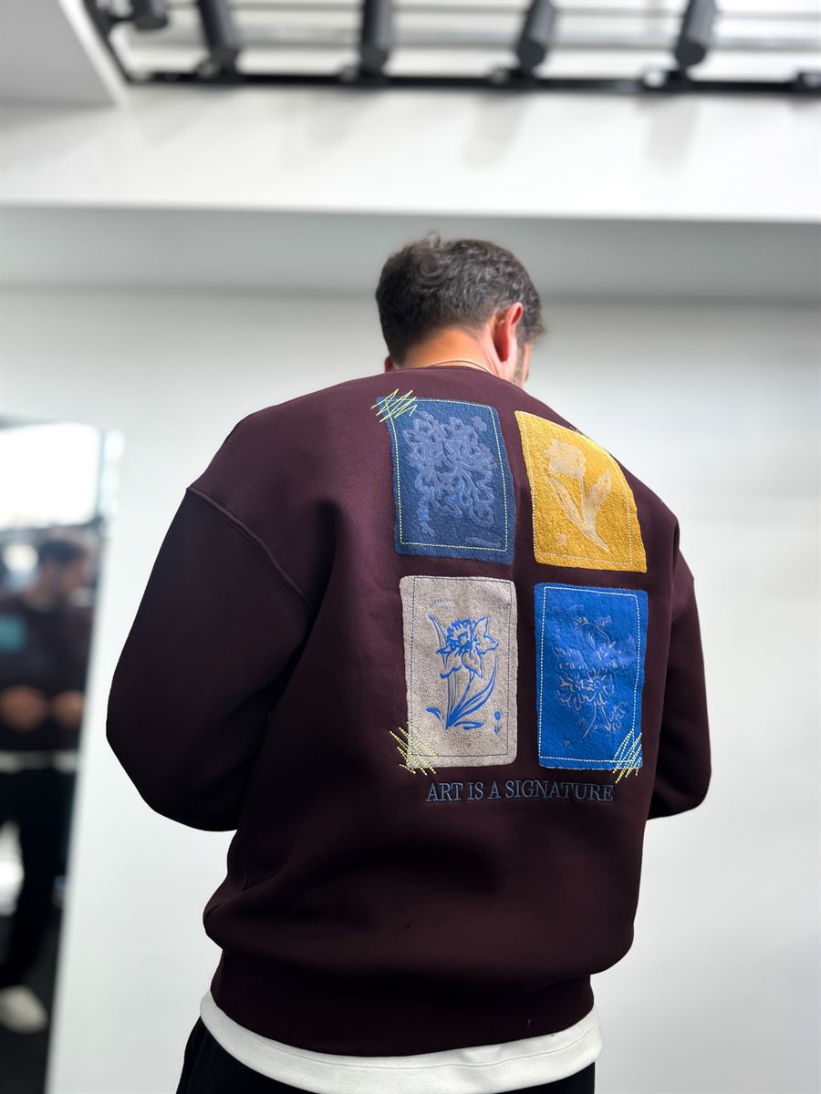 Burgundy Embossed Flower Brushed Sweatshirt TW-7081