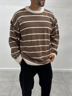 Brown Badge Striped Oversized Sweater SW-6003