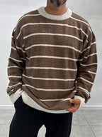 Brown Badge Striped Oversized Sweater SW-6003