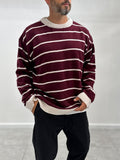 Burgundy Badge Striped Oversized Sweater SW-6003