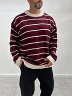 Burgundy Badge Striped Oversized Sweater SW-6003