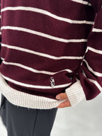 Burgundy Badge Striped Oversized Sweater SW-6003