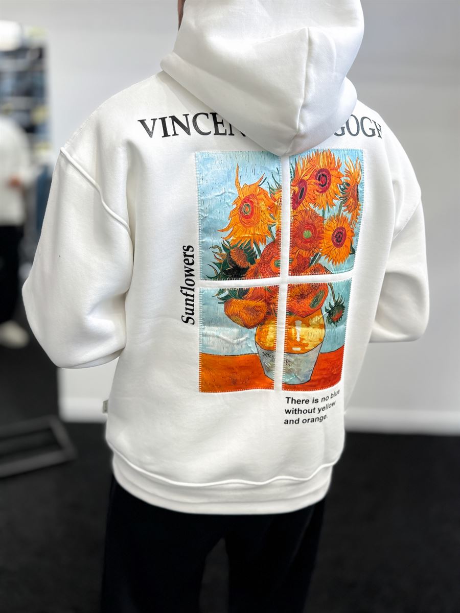 White Vincent Patch Hooded Sweatshirt SW-5202