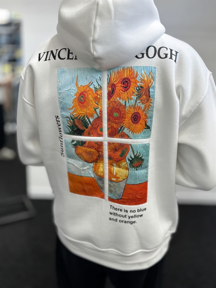White Vincent Patch Hooded Sweatshirt SW-5202