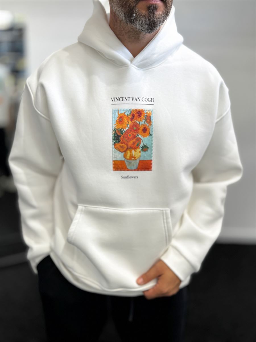 White Vincent Patch Hooded Sweatshirt SW-5202