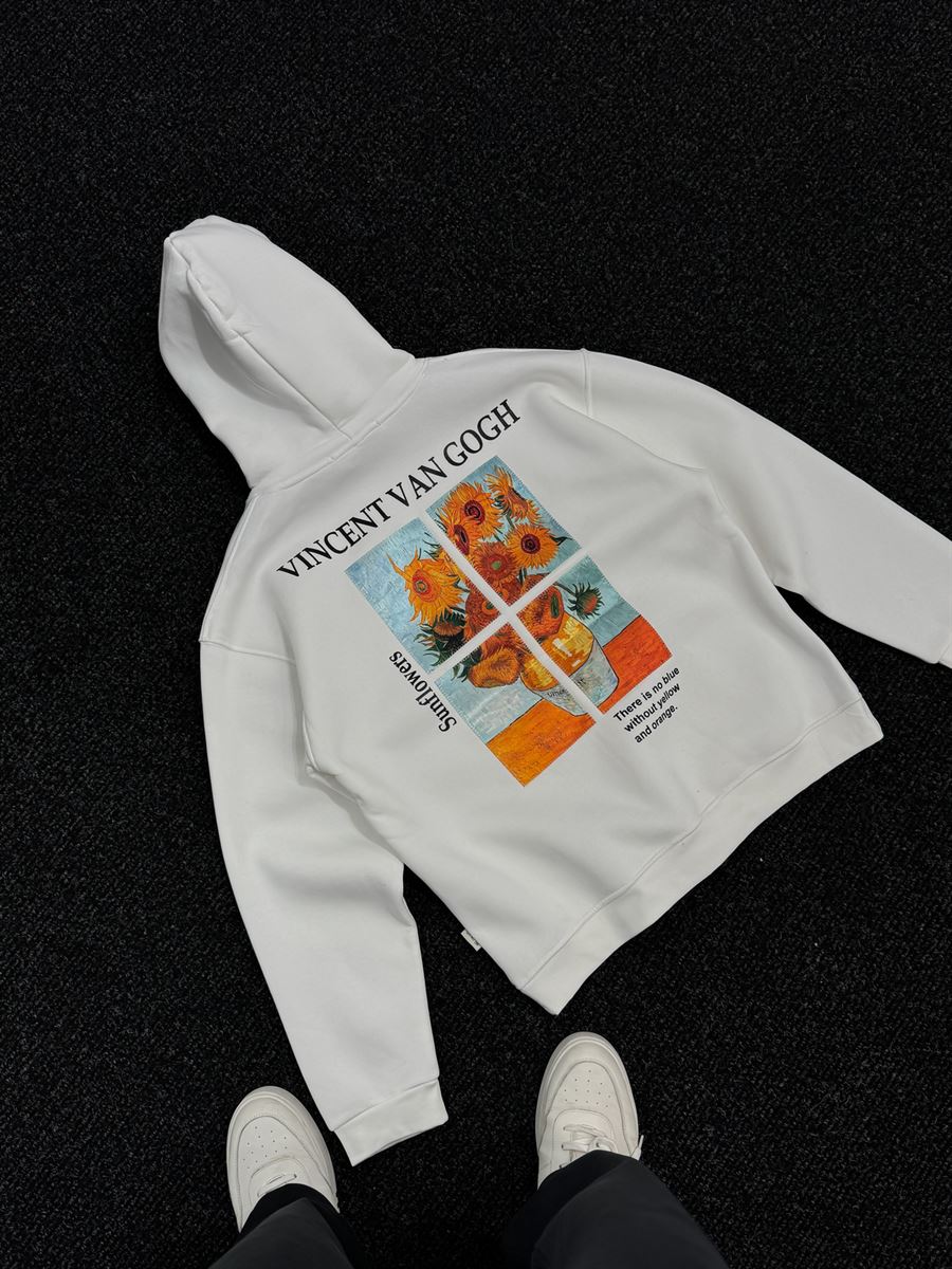 White Vincent Patch Hooded Sweatshirt SW-5202
