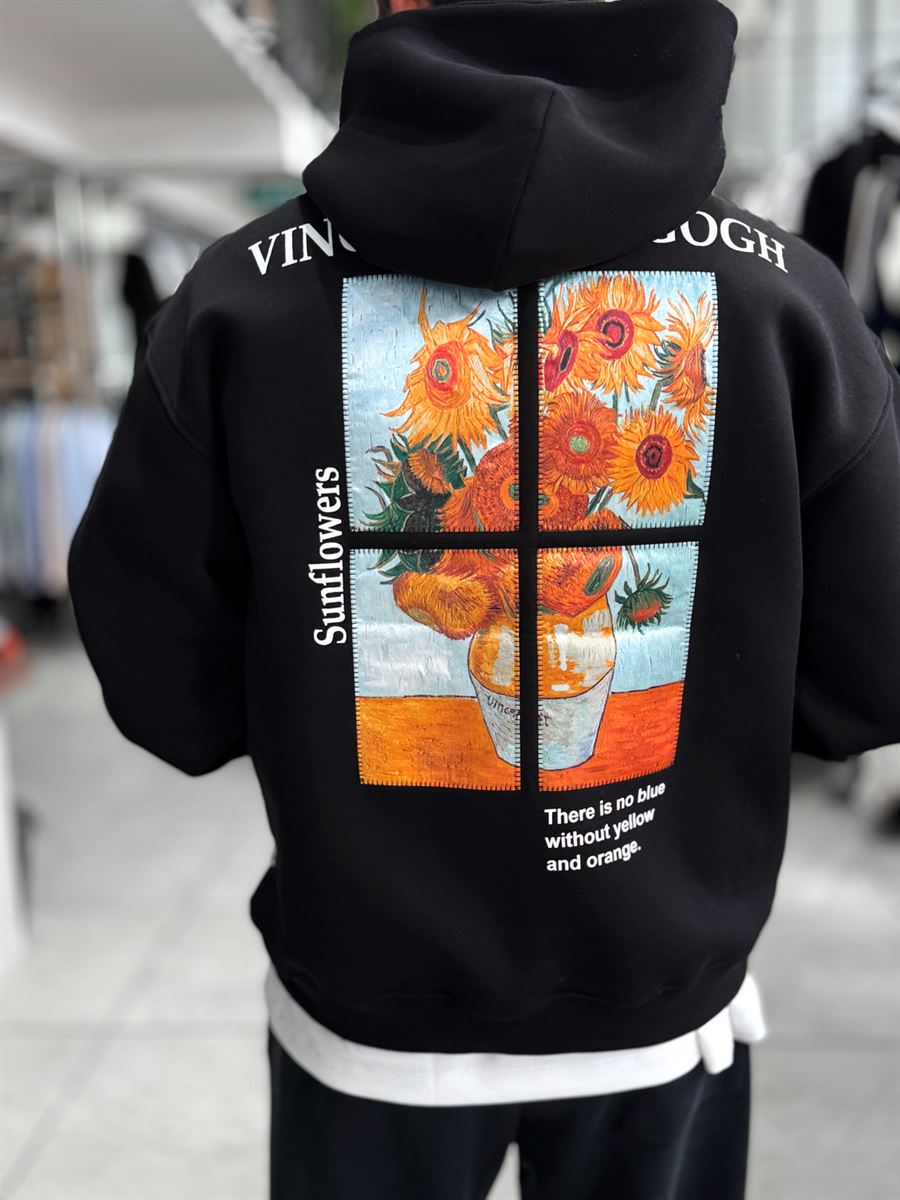 Black Vincent Patch Hooded Sweatshirt SW-5202