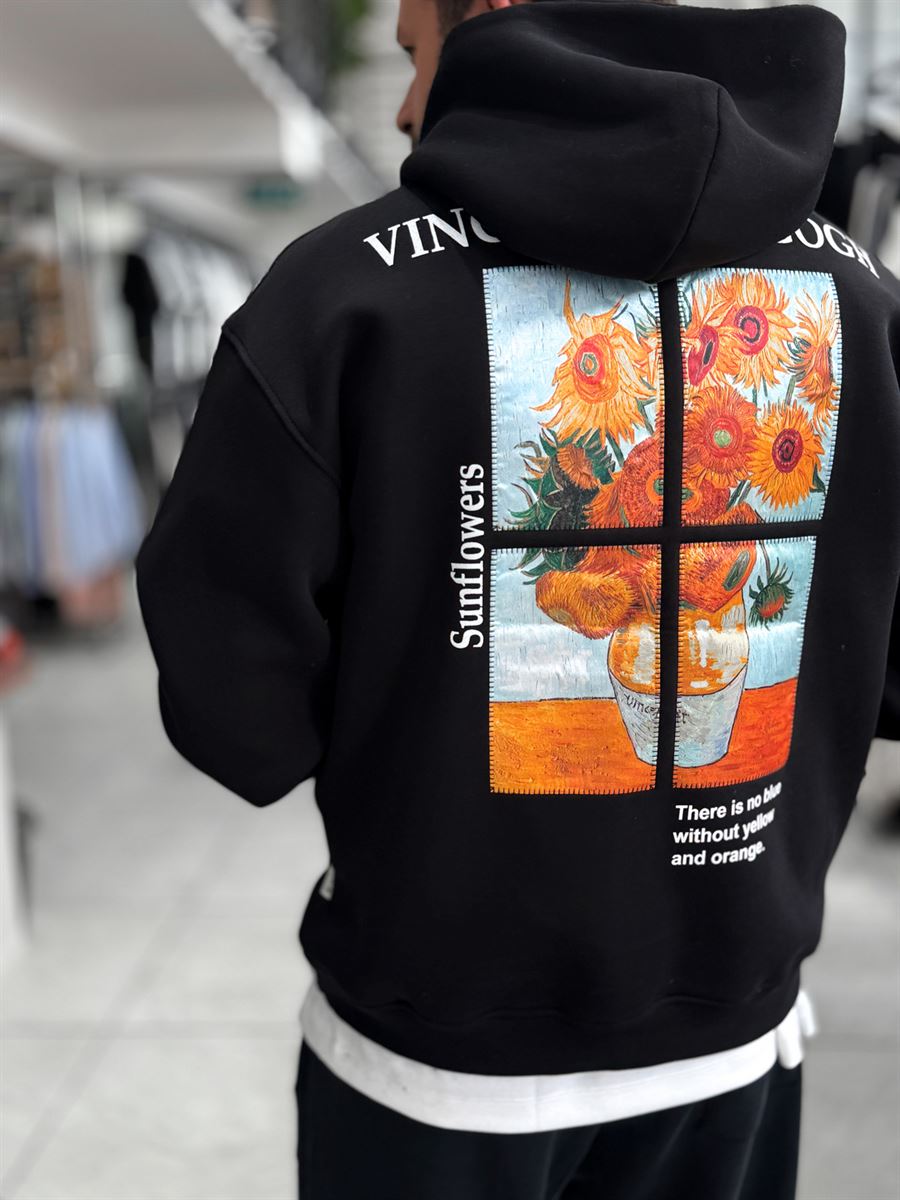Black Vincent Patch Hooded Sweatshirt SW-5202