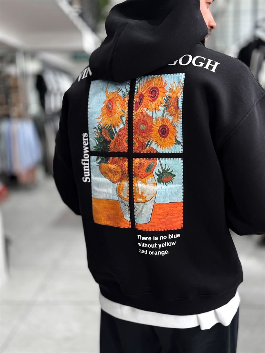 Black Vincent Patch Hooded Sweatshirt SW-5202