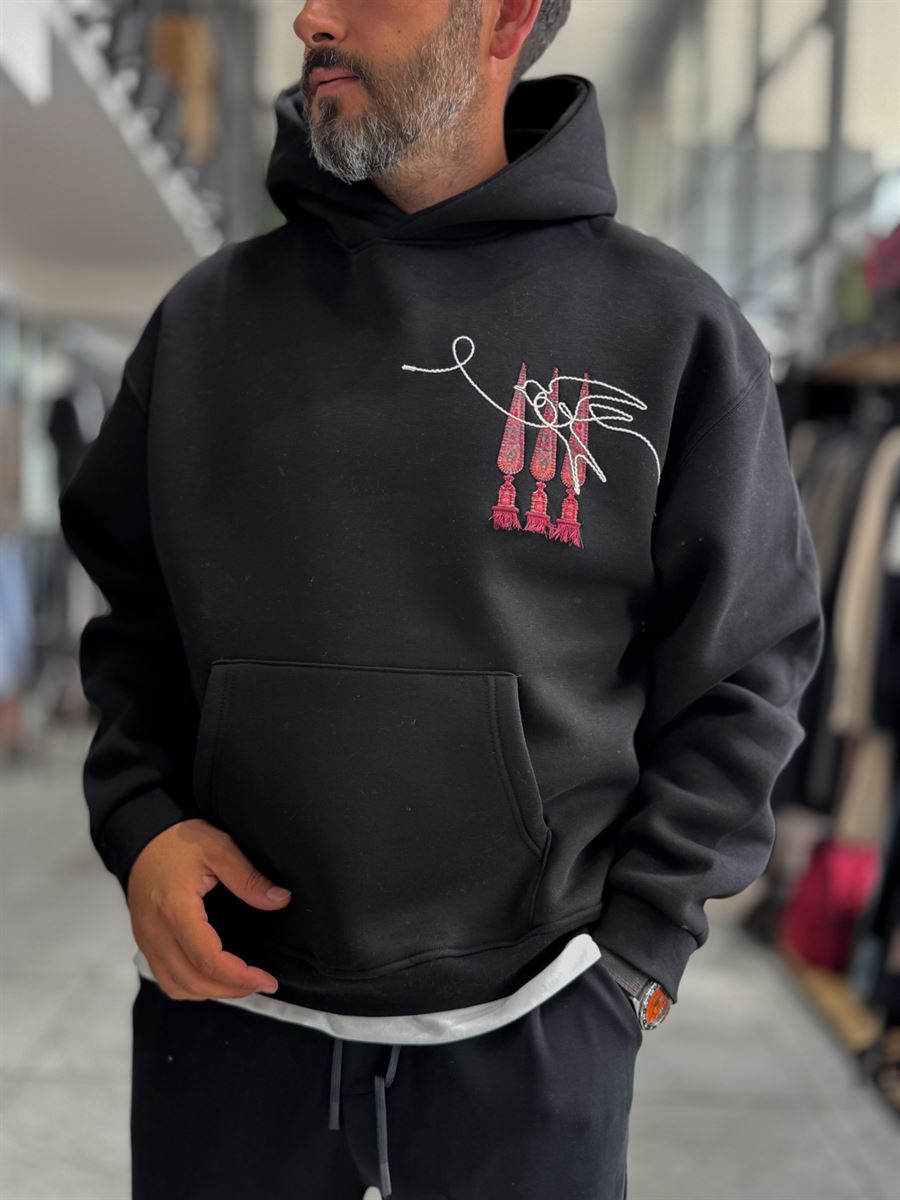 Black Back Tassel Hooded Sweatshirt SW-5267