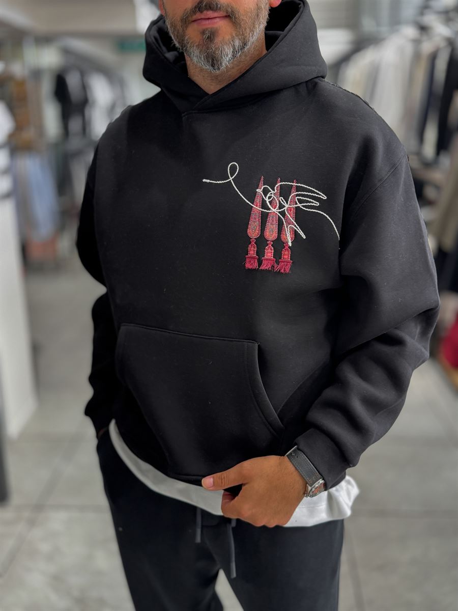 Black Back Tassel Hooded Sweatshirt SW-5267