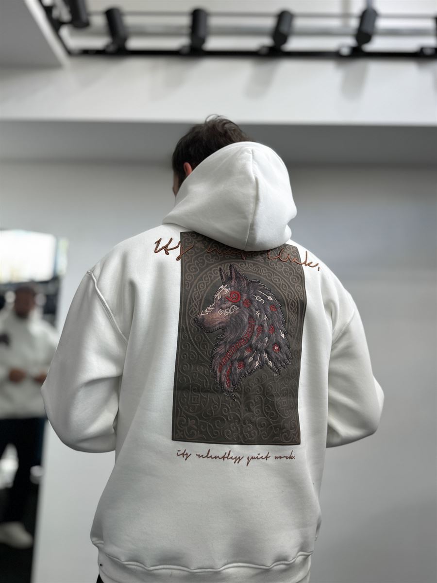 White Wolf Embroidered Hooded Sweatshirt SW-5208
