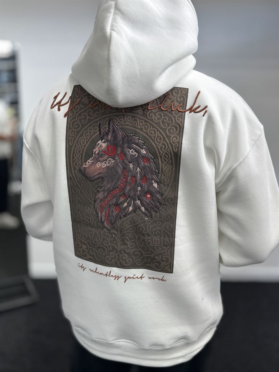 White Wolf Embroidered Hooded Sweatshirt SW-5208