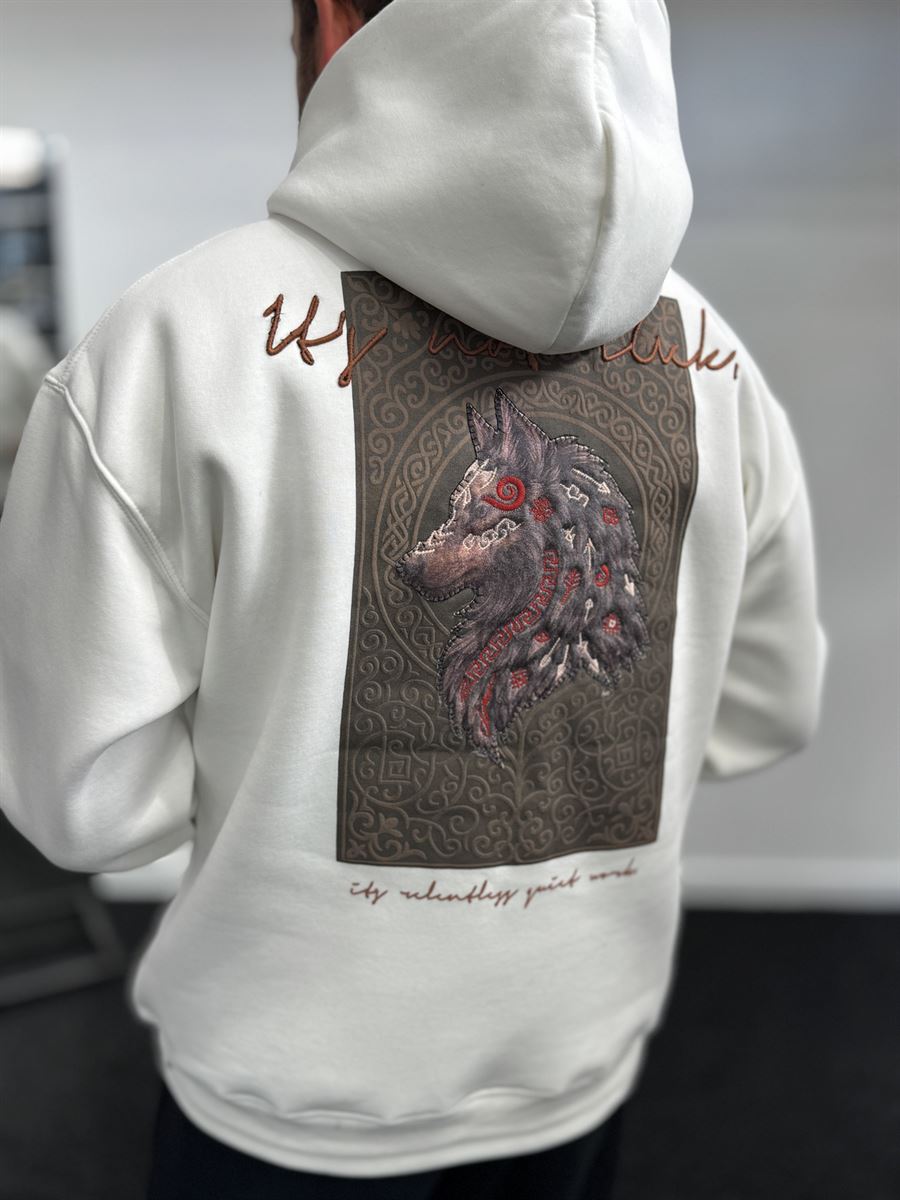 White Wolf Embroidered Hooded Sweatshirt SW-5208