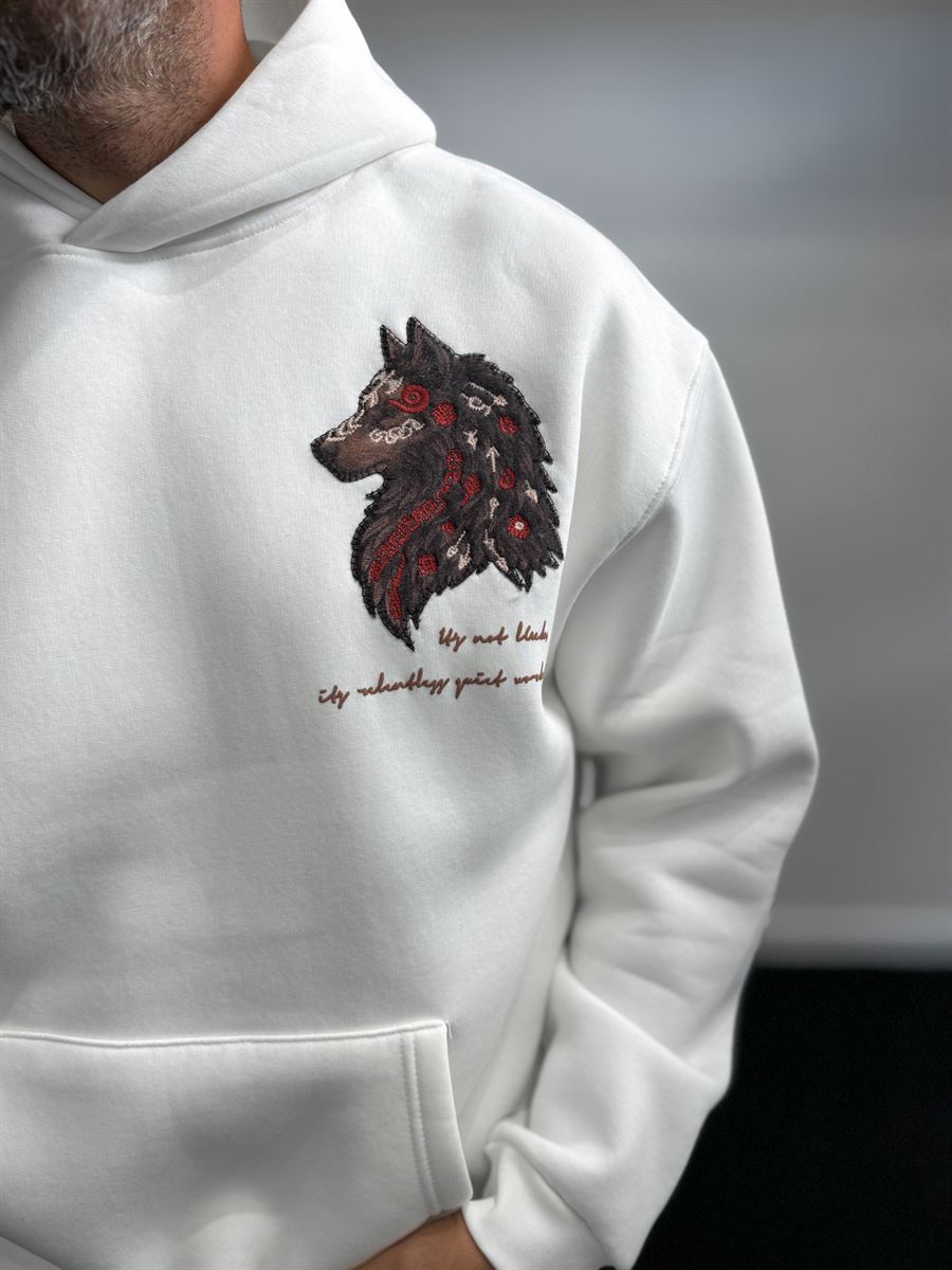 White Wolf Embroidered Hooded Sweatshirt SW-5208