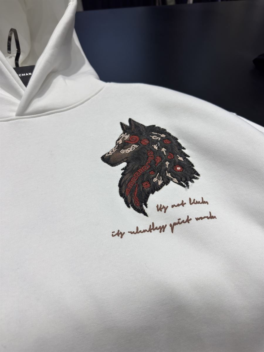 White Wolf Embroidered Hooded Sweatshirt SW-5208