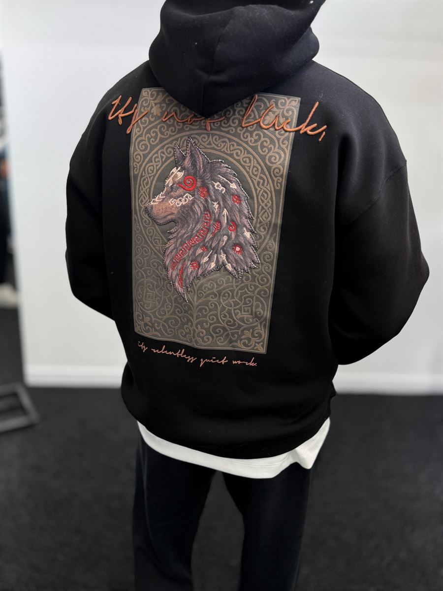 Black Wolf Embroidered Hooded Sweatshirt SW-5208