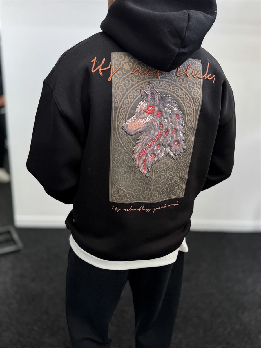 Black Wolf Embroidered Hooded Sweatshirt SW-5208