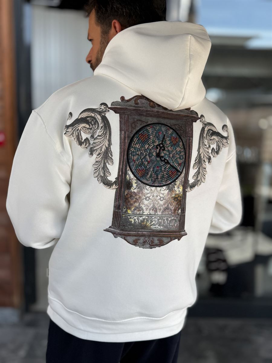 White Back Motif Watch Hooded Sweatshirt SW-5254