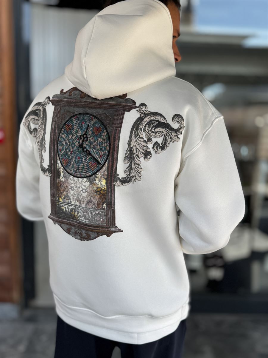 White Back Motif Watch Hooded Sweatshirt SW-5254