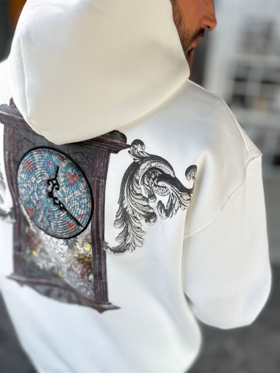 White Back Motif Watch Hooded Sweatshirt SW-5254