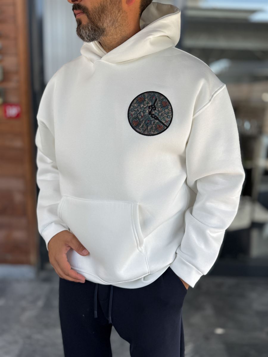 White Back Motif Watch Hooded Sweatshirt SW-5254