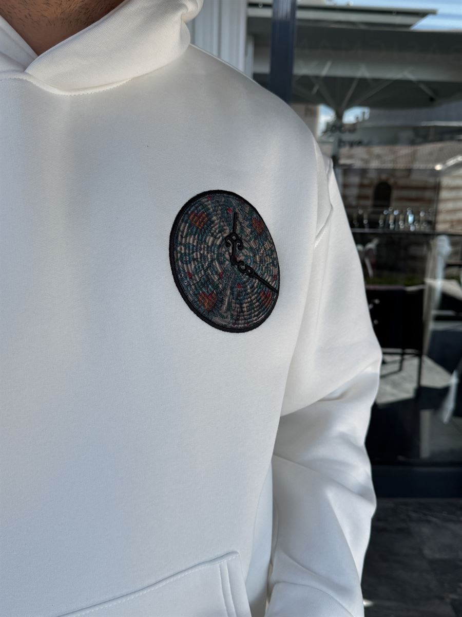 White Back Motif Watch Hooded Sweatshirt SW-5254