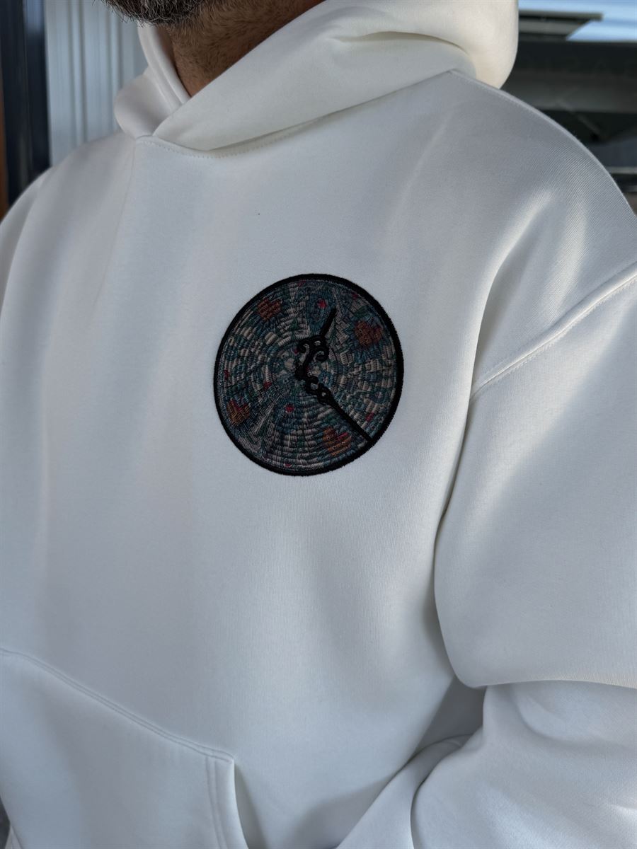 White Back Motif Watch Hooded Sweatshirt SW-5254