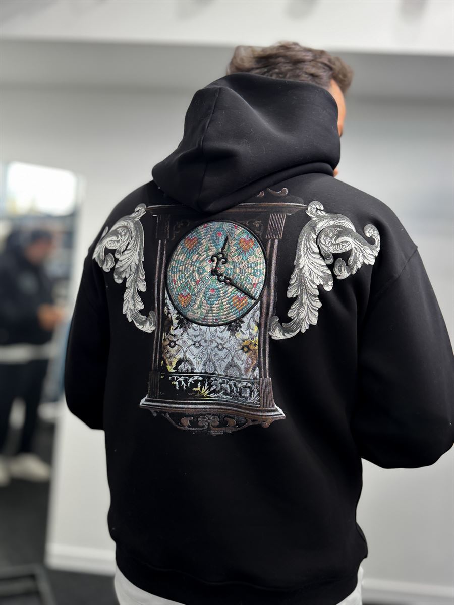 Black Back Motif Watch Hooded Sweatshirt SW-5254