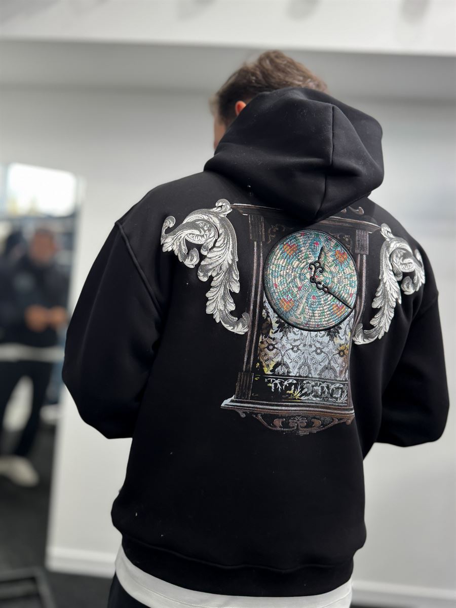 Black Back Motif Watch Hooded Sweatshirt SW-5254