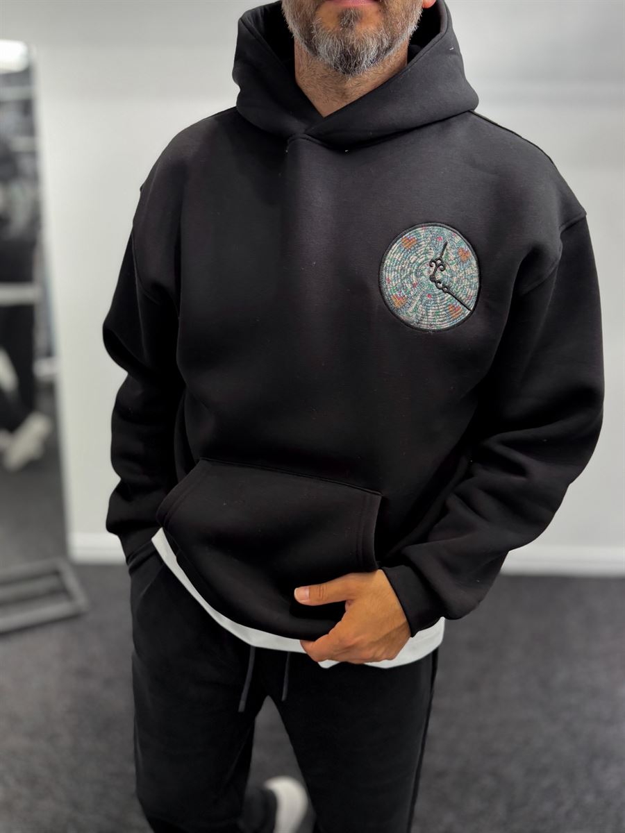 Black Back Motif Watch Hooded Sweatshirt SW-5254